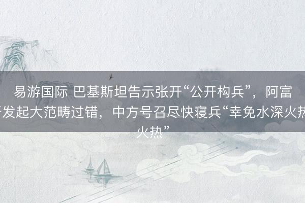 易游国际 巴基斯坦告示张开“公开构兵”,阿富汗发起大范畴过错,中方号召尽快寝兵“幸免水深火热”