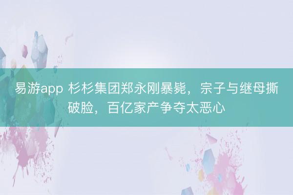 易游app 杉杉集团郑永刚暴毙,宗子与继母撕破脸,百亿家产争夺太恶心