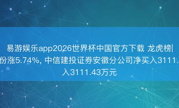 易游娱乐app2026世界杯中国官方下载 龙虎榜|威龙股份涨5.74%, 中信建投证券安徽分公司净买入3111.43万元