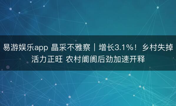 易游娱乐app 晶采不雅察|增长3.1%!乡村失掉活力正旺 农村阛阓后劲加速开释