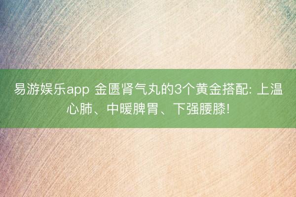 易游娱乐app 金匮肾气丸的3个黄金搭配: 上温心肺、中暖脾胃、下强腰膝!