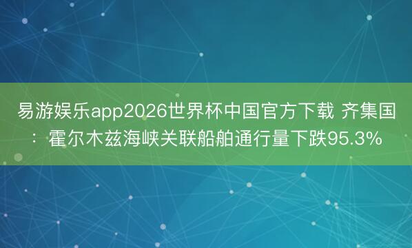 易游娱乐app2026世界杯中国官方下载 齐集国:霍尔木兹海峡关联船舶通行量下跌95.3%